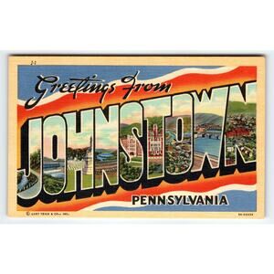 Vintage Letter Greetings from Johnstown Pennsylvania Linen Postcard Curt Teich